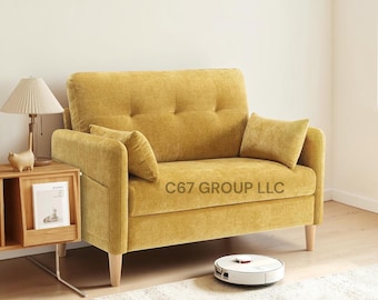47” Chenille Mini Sofa Couch: Compact 2-Seater Loveseat for Small Spaces, Bedrooms & Apartments