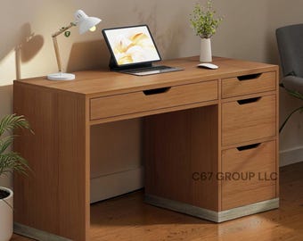 48 Inch Computer Desk with Drawers, Small Wood Writing Desk for Home Office, Modern Bedroom Workstation with File Storage for Small Spaces