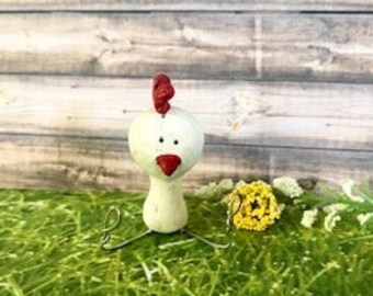 CHICKEN #1 white and red chicken miniature chick figurine polymer clay chicken ooak chicken figure farm animal