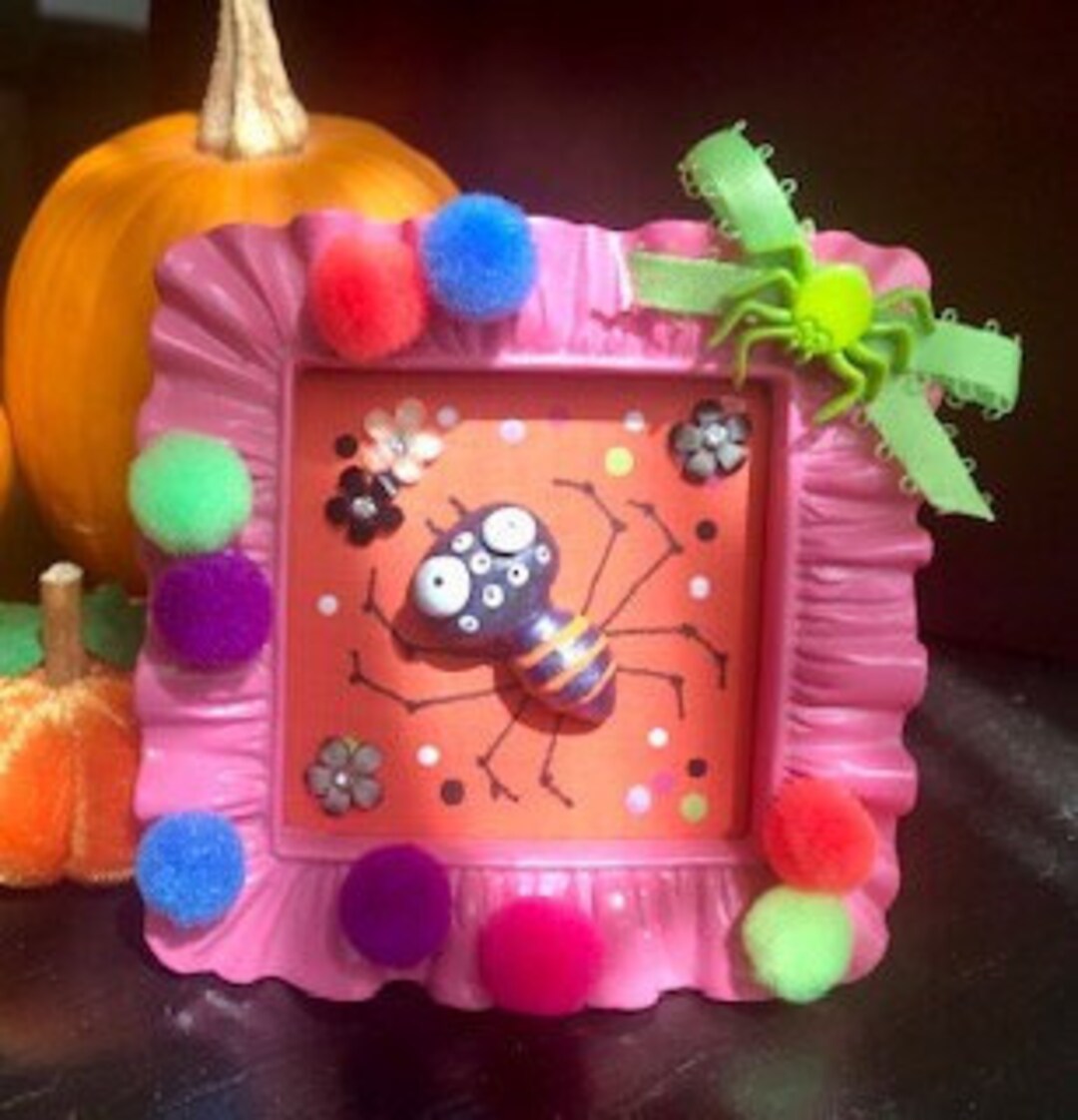 Halloween Spider Mixed Media in a Pink Picture Frame Photo - Etsy