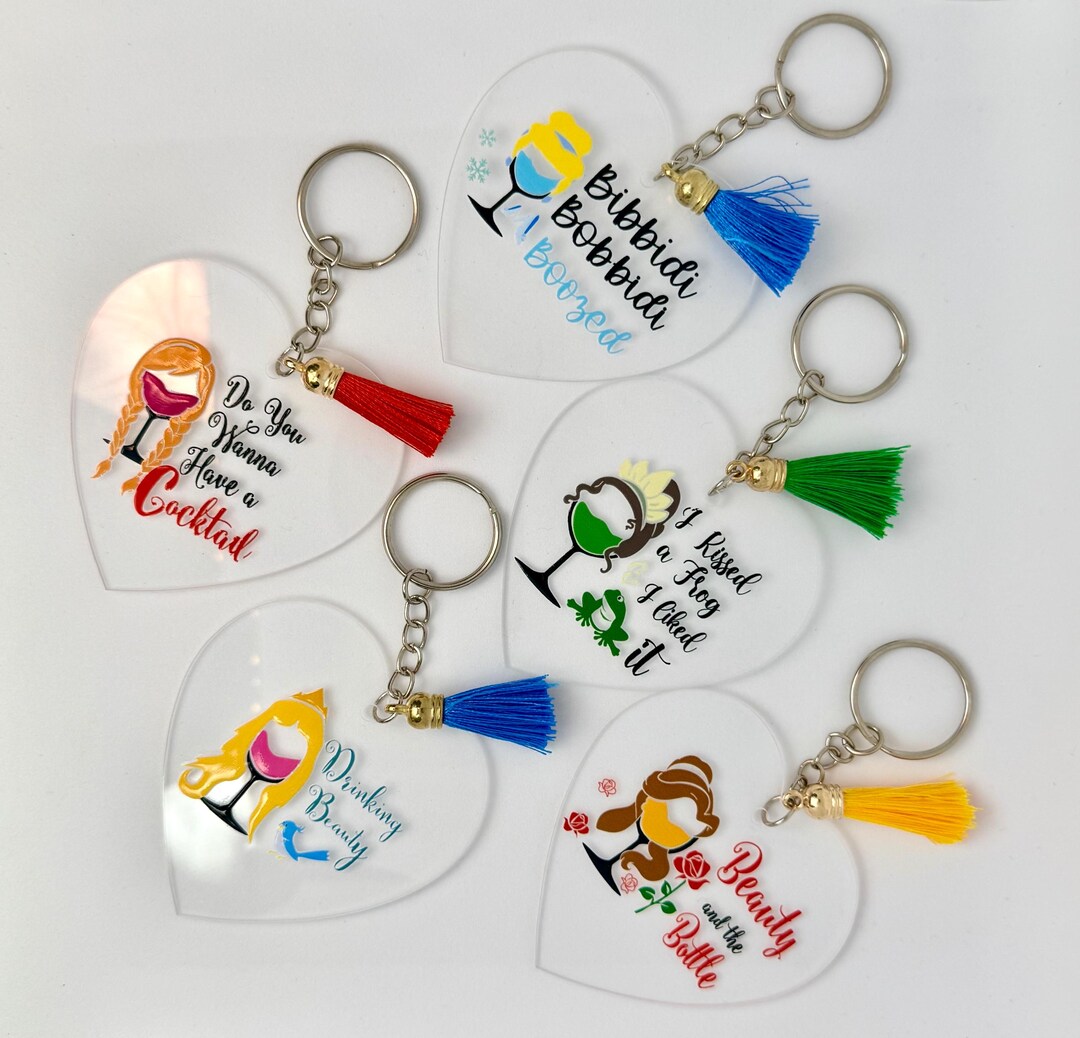 Funny Hilarious Princess Themed Wine Glass Keyrings Drunk Sarcastic ...