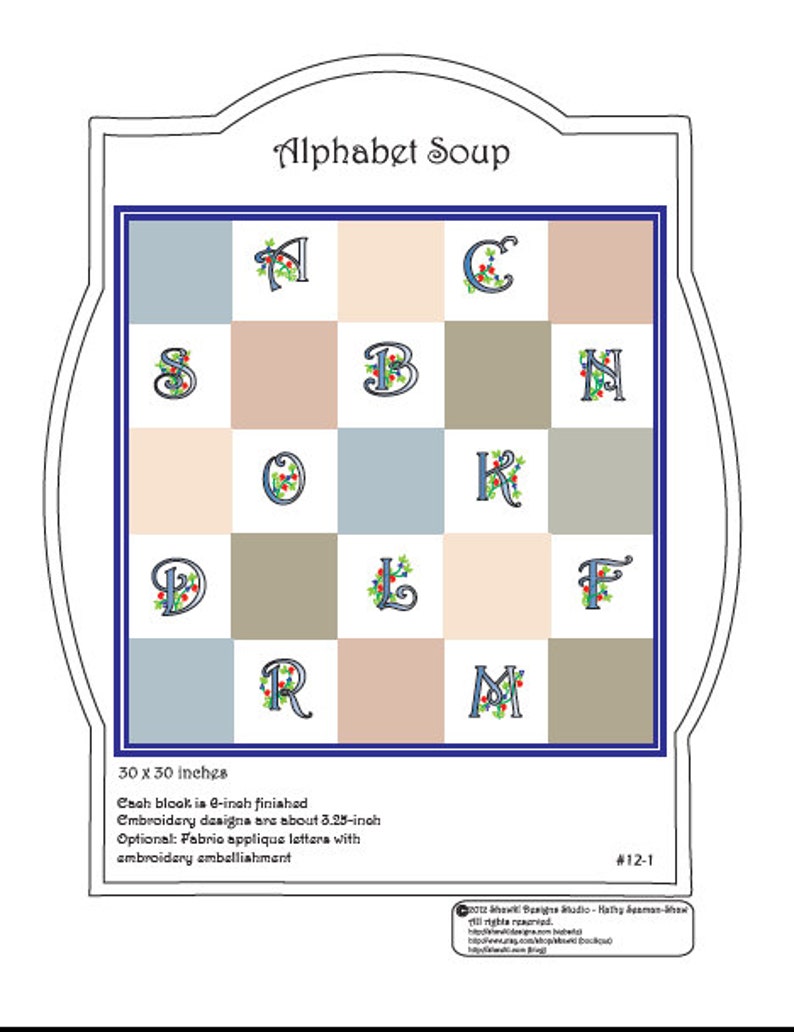 Alphabet Soup Embroidery-Quilt Pattern image 1