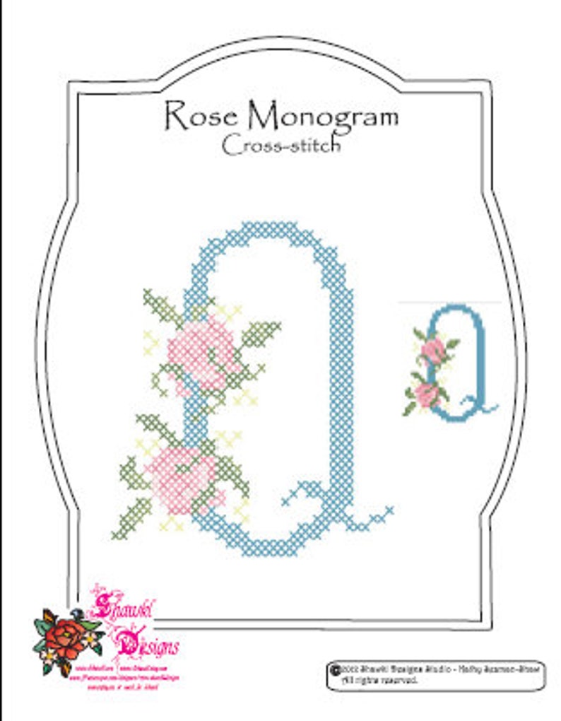 Rose Monogram Crosstitch Pattern A-Z DownloadPDF image 1