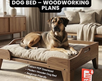 DIY Dog Bed Plans - Modern Wooden Pet Bed - Modern Elevated Pet Bed PDF - DIY wooden dog Step-by-Step Woodworking Guide with Measurements