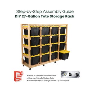 DIY 27 Gallon Tote Storage Rack Plans | Garage Organizer Woodworking PDF | Build Your Own Tote Rack | Instant Download