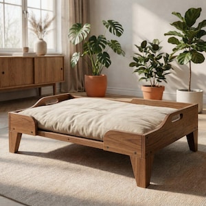 Planos Cama para Perro Estilo Escandinavo - Diseño Moderno de Madera en PDF Descargable - Guía para Construir Cama de Perro de Madera