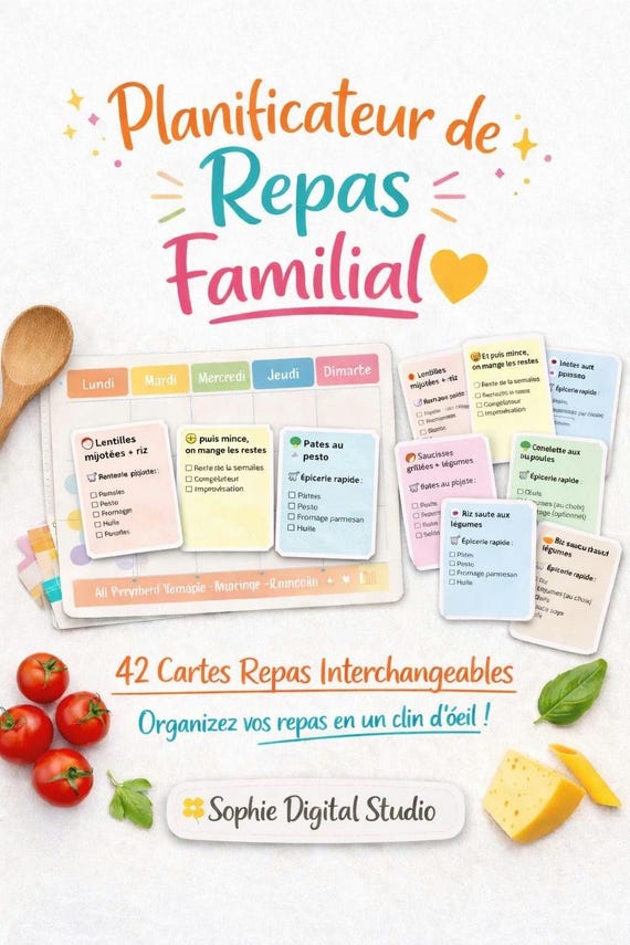 Weekly Meal Planner Printable, Family Meal Planner, Printable Planner, Grocery List Planner, Digital Download, Meal Planner PDF