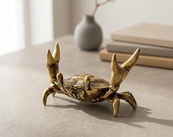 Vintage Brass Crab Figurine, Nautical Coastal Decor, Solid Brass Crab Sculpture, Beach House Accent, Sea Life Statue, Desk Ornament Gift