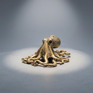 Figurine de pieuvre en laiton massif décor nautique rétro Mini Statue en laiton sculpture animalière océan accessoire de bureau cadeau