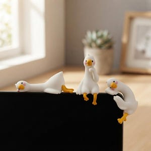 Duck Monitor Buddy Figurines Set of 4, Cute Resin Desk Decor, Computer Screen Topper, Office Desk Accessory, Coworker Gift
