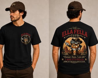 Camiseta Ella Fella Club Whiskey PNG, Mascota vaquera retro del oeste descarga digital, Gráfico de concierto country,