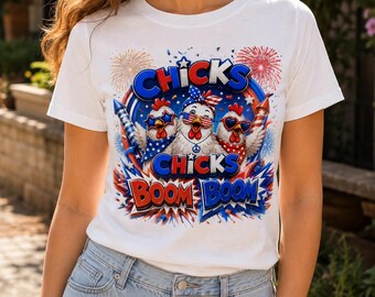 Funny Patriotic Chicken PNG 4th of July Sublimation Design Chick Boom Boom Shirt Graphic