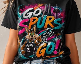 Mascote retrô "Go Spurs Go" em PNG | Design de grafite de basquete do Texas (Download digital)