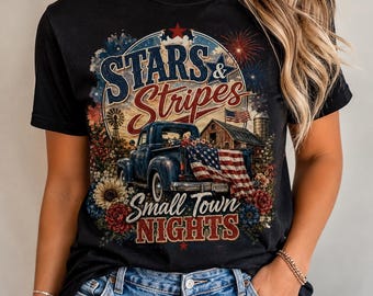Stars Stripes Small Town Nights PNG, Patriotic Western Country Sublimation Design (DTF Graphic)