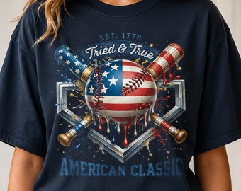 American Flag Baseball PNG, Patriotic 4th of July Sublimation Design, Kids Boy Baseball Drip DTF Transfer, USA America 250 Apparel Graphic