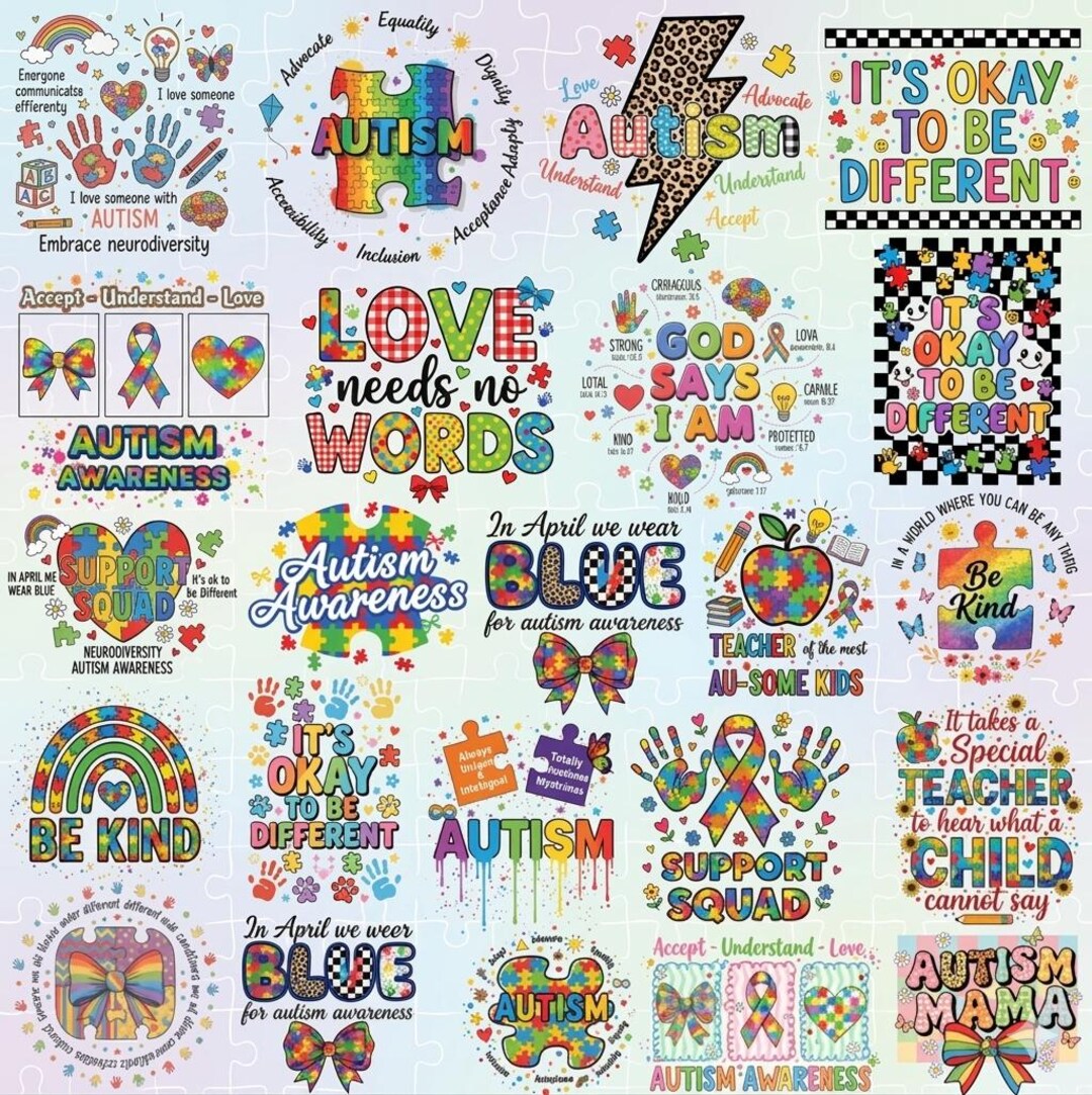 Autism Awareness PNG Bundle, 20 Designs, Neurodiversity Support ...