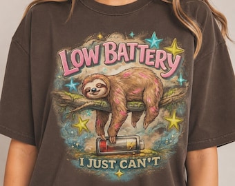 Funny Sloth Low Battery PNG, Retro Preppy Vacation Shirt Graphic, Cute Lazy Animal Sublimation Design, Girly Summer Vibes Tee Clipart