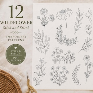 12 Wildflower Embroidery Patterns | Stick and Stitch Floral Embroidery | Printable Floral PDF Designs | Instant Download
