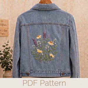 Jeansjacka broderad blomma | Utskrivbart PDF-mönster | Stick & Stitch | Direktnedladdning