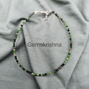 Faceted Ruby Zoisite Bracelet 2mm Round Beads Sterling Silver Clasp Minimalist Dainty Gemstone Beaded Stackable Jewelry Gift