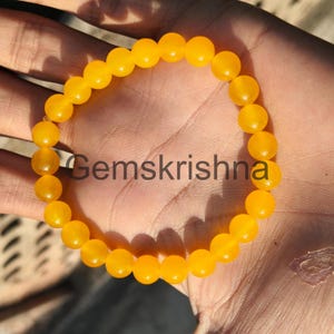 Bracelet de perles rondes de 8 mm en jade jaune | Bijoux en pierres précieuses naturelles | Fermoir en argent sterling | Cadeau de bracelets empilables minimalistes