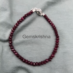 Ruby Rondelle Beaded Bracelet 3mm Dainty Red Gemstone Jewelry Sterling Silver Clasp Minimalist Stackable Handmade Gift for Her