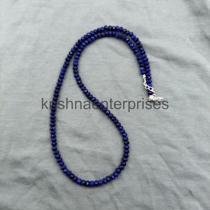Lapis Lazuli 4mm Rondelle Beaded Necklace | Boho Sterling Silver Clasp | Statement Gemstone Jewelry | Handmade Gift for Her
