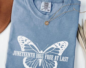 Camiseta Juneteenth, Camiseta Free At Last, Camiseta de la Libertad de la Historia Negra, Camiseta con Gráfico de Mariposa, Camiseta del Orgullo Afroamericano, Camiseta Vintage