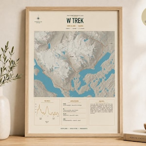 W Trek Poster – Torres del Paine Patagonia – Chile Hiking Trail – Digital Download