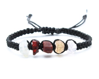 Capricorn Raw Gemstone Bracelet - Moonstone - Garnet - Ruby - Topaz - Rose Quartz