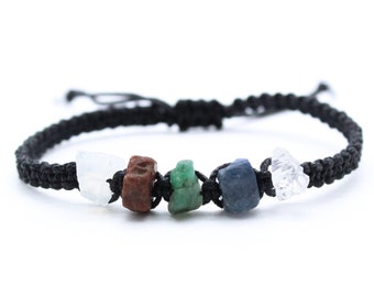 Cancer Zodiac Raw Gemstone Bracelet - Moonstone - Ruby - Emerald - Blue Saphire - Clear Quartz