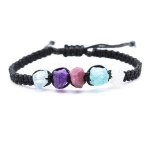 Pisces Raw Gemstone Bracelet - Aquamarine - Amethyst - Pink Tourmaline - Blue Apatite - Moonstone