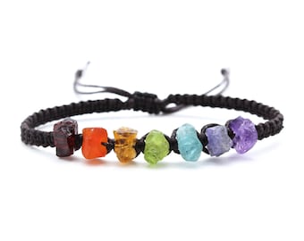 Raw Crystals Chakra Bracelet - Garnet - Carnelian - Citrine - Peridot - Blue Apatite - Tanzanite - Amethyst