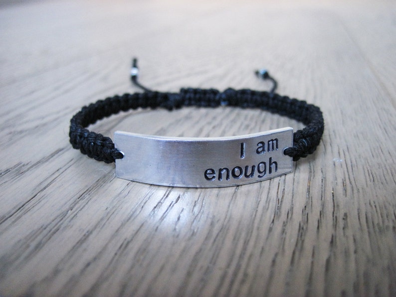 Gift for Friend Motivational Bracelet Inspirational Bracelet I am Enough Bracelet Handstamped Bracelet Hemp Bracelet