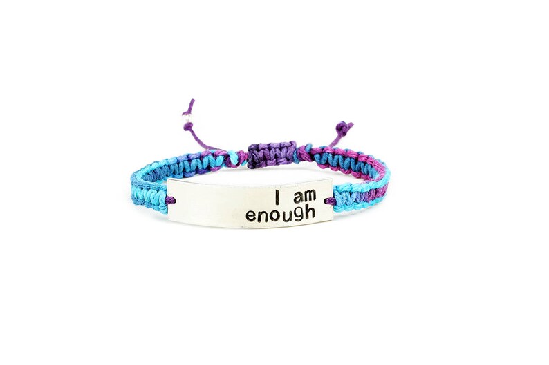 Gift for Friend Motivational Bracelet Inspirational Bracelet I am Enough Bracelet Handstamped Bracelet Hemp Bracelet