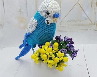 Periquito verde y azul de peluche, juguete de ganchillo, patrón PDF para tejer un periquito (juego de 2). Tutorial para mascotas.