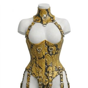 Real Leather Overbust Corset: Steel Boned, Lace-Up Front - Python Corset