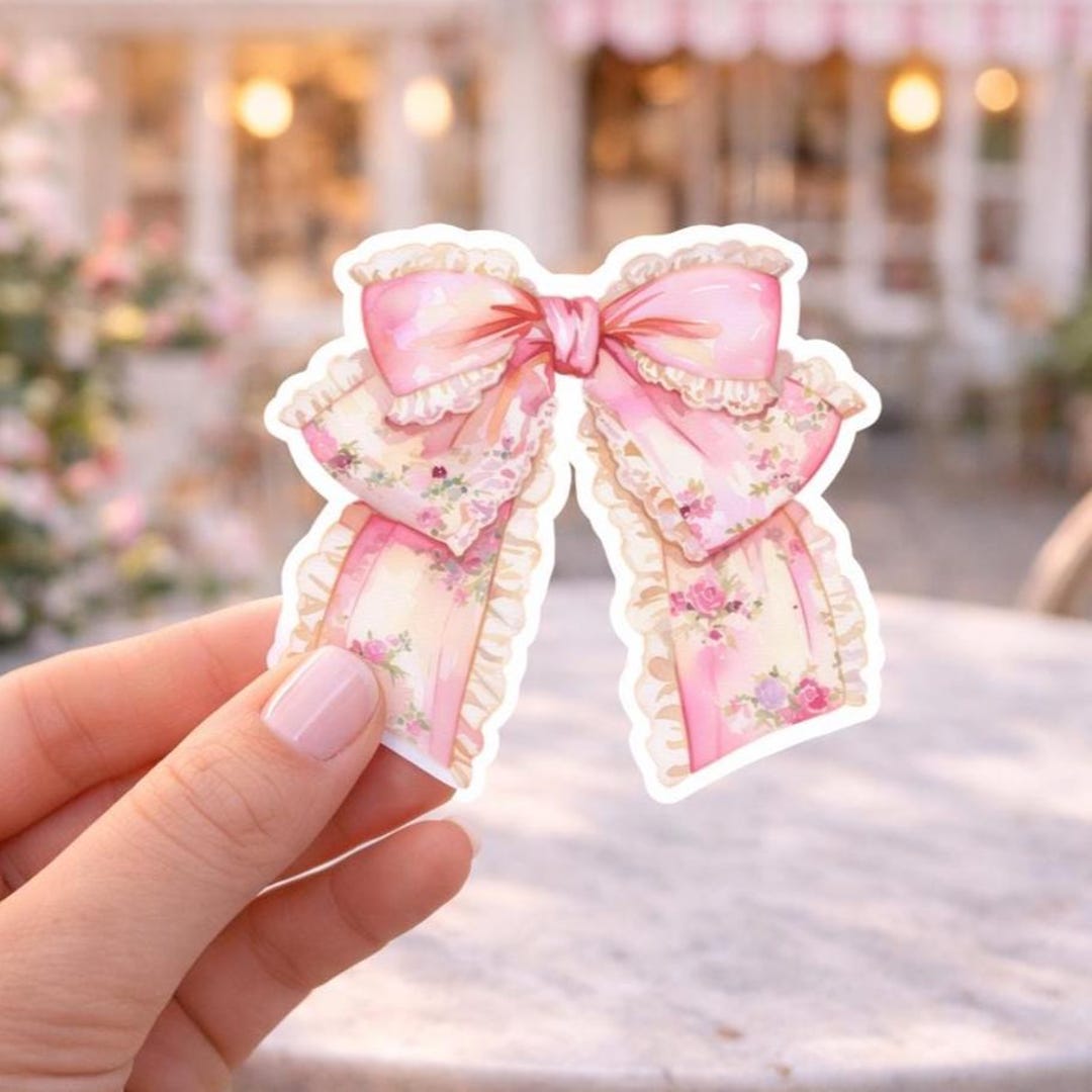 Pink Floral Bow Vinyl Kiss Cut Sticker for Cottagecore Lover Gift for ...