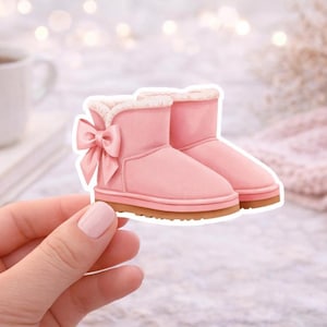 Pink Bow Boots Sticker Gift for Her UGG Boot Cottagecore Girly Birthday Vinyl Decal for Laptop and Tumbler Water Bottle Accessories