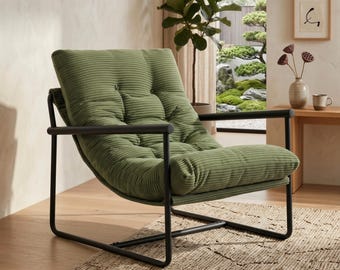 Sillón mecedor tapizado moderno con acento de pana capitoné