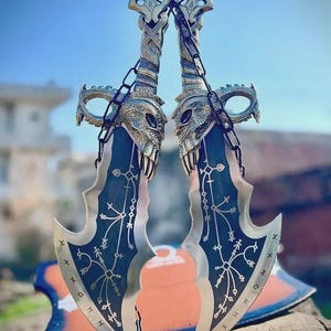 God of War Blade of Chaos Replica: Twin Carbon Steel Fantasy Swords with Chains image 1