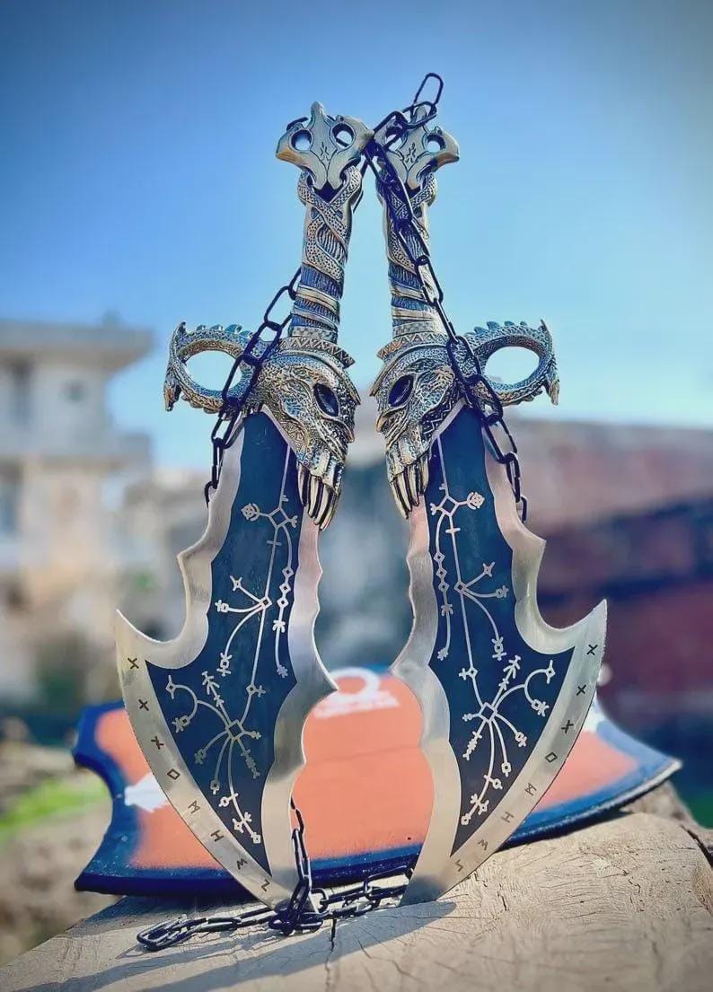 God of War Blade of Chaos Replica: Twin Carbon Steel Fantasy Swords with Chains image 1