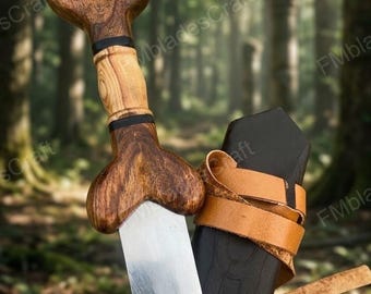 Celtic Iron Age Handforged Double Lobed Viking Sword – Heirloom Collectible Blade, Wood Hilt (35″)
