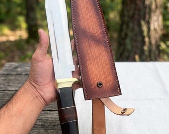 Crocodile Dundee Bowiemesser – Handgefertigtes Jagdmesser aus J2 Stahl, hochglanzpoliert, Lederscheide