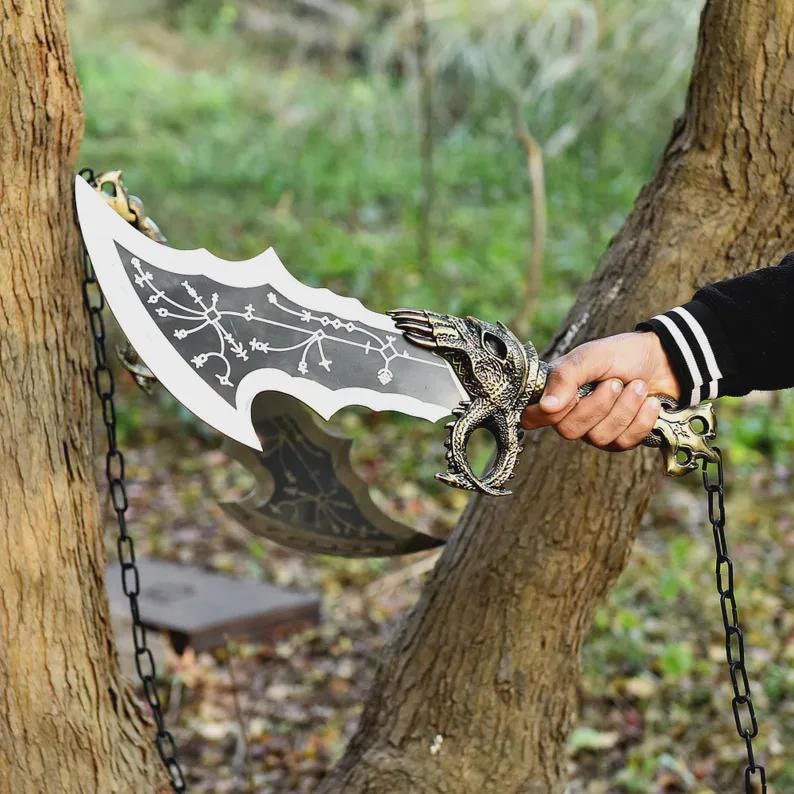 God of War Blade of Chaos Replica: Twin Carbon Steel Fantasy Swords with Chains image 3