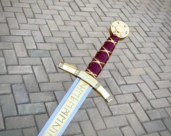 Handmade Merlin Excalibur Sword, Stainless Steel Brass Blade, Rosewood Handle, Leather Sheath