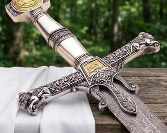 King Solomon Schwert Replika - Damaszener Stahl Dekoratives Sammlerschwert - Davidstern Knauf