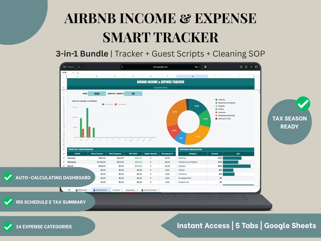 Airbnb Spreadsheet Google Sheets Income Expense Tracker Host Bundle ...