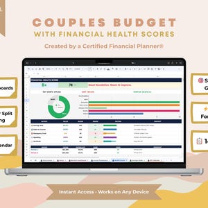Couples Budget Spreadsheet Google Sheets | Financial Health Score | CFP-Built Budget Planner | Partner Split Tracker | Bill Calendar