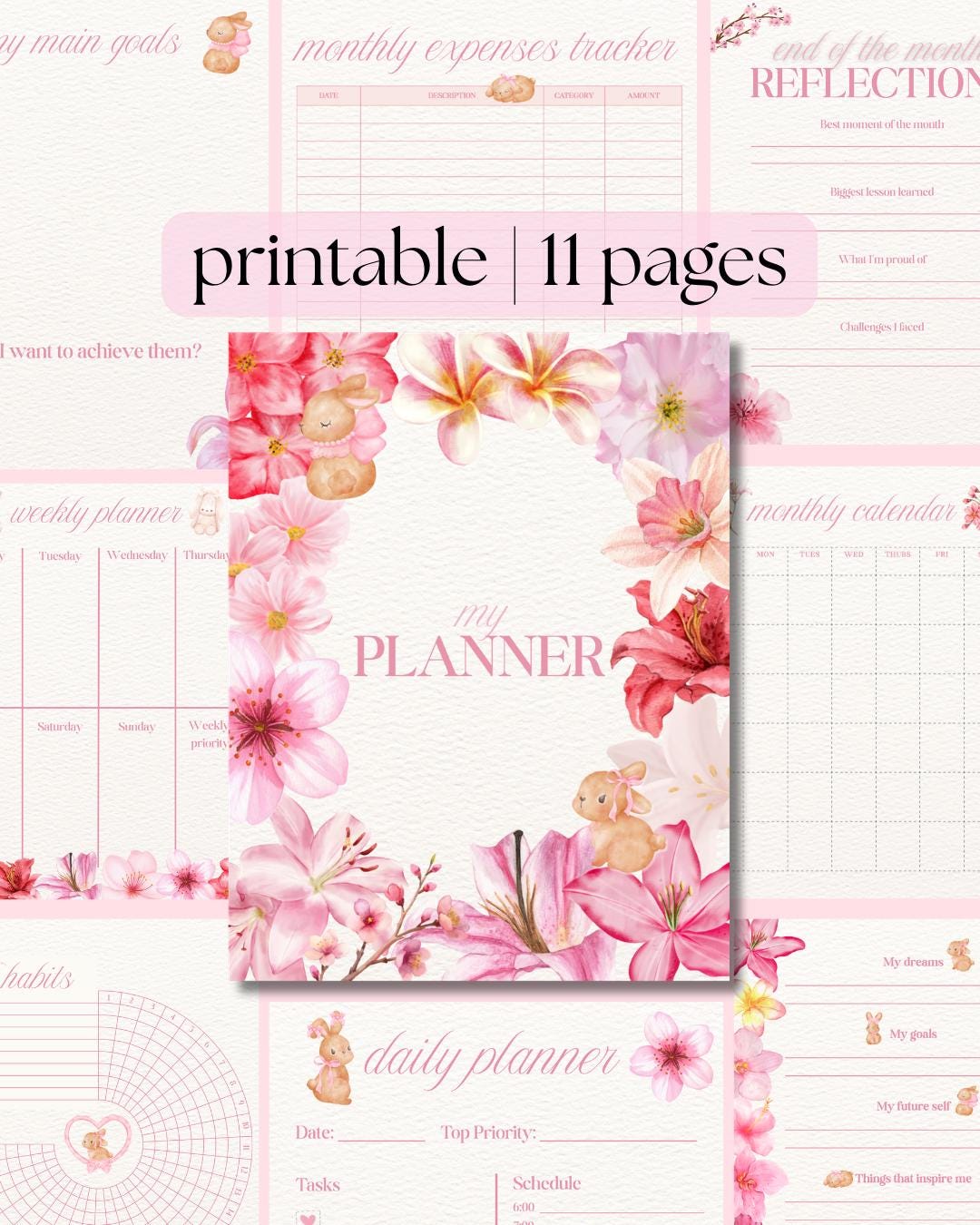 Cute Digital Planner PDF Printable - Floral Planner Insert - Weekly ...
